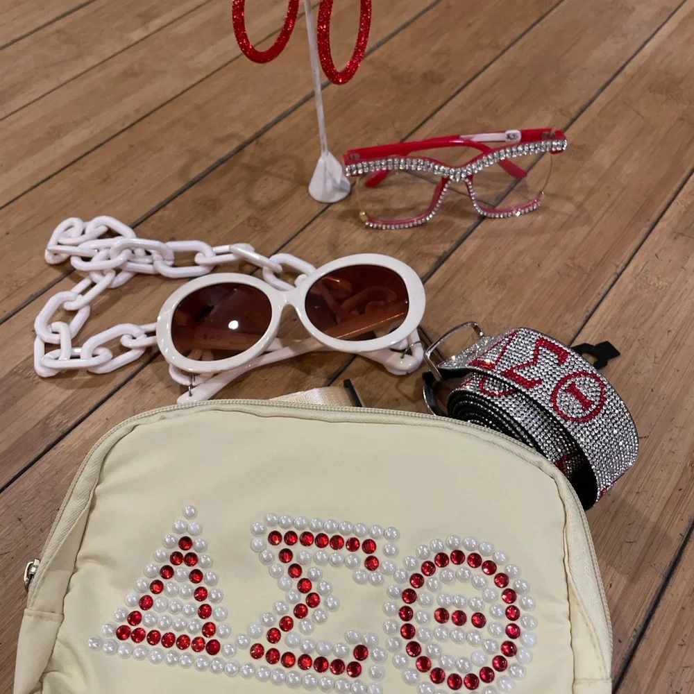 Cream sorority Crossbody Bag with Red Accents set